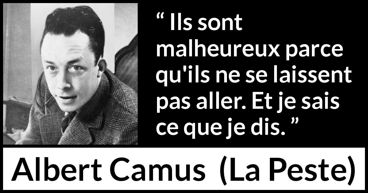 Citation d'Albert Camus sur le malheur tirée de La Peste - Ils sont malheureux parce qu'ils ne se laissent pas aller. Et je sais ce que je dis.