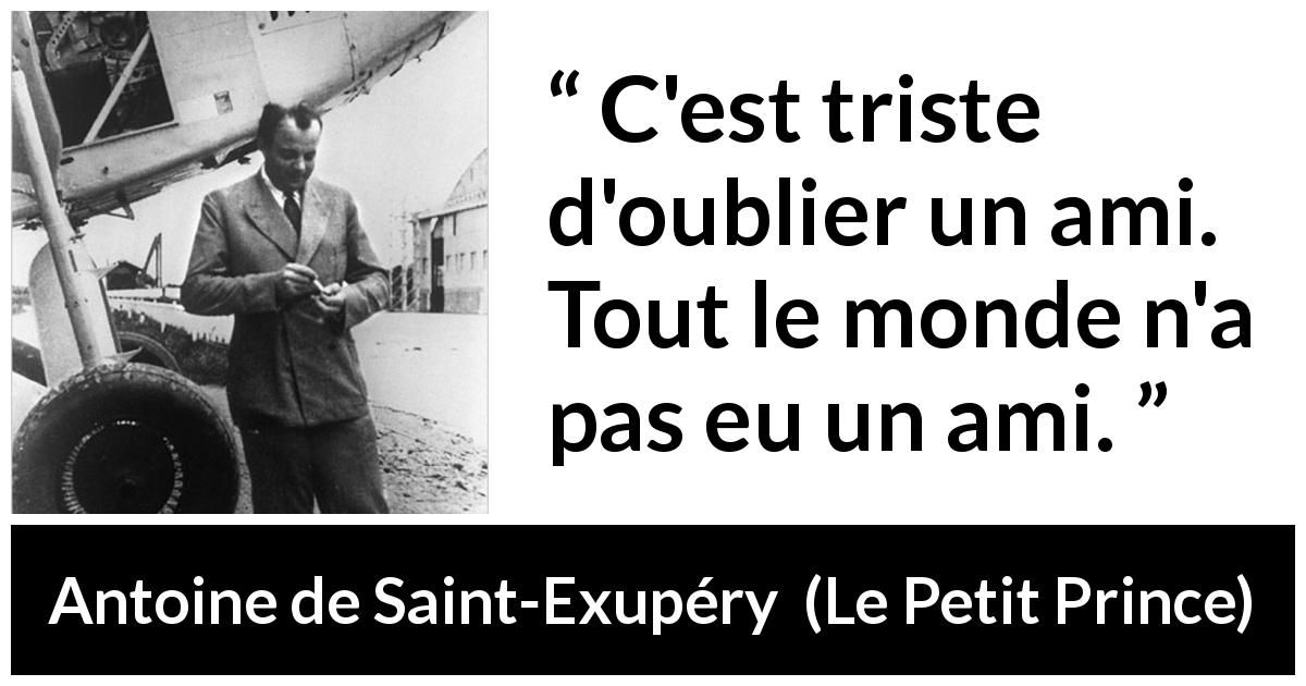 Citation d'Antoine de Saint-Exupéry sur la solitude tirée du Petit Prince - C'est triste d'oublier un ami. Tout le monde n'a pas eu un ami.