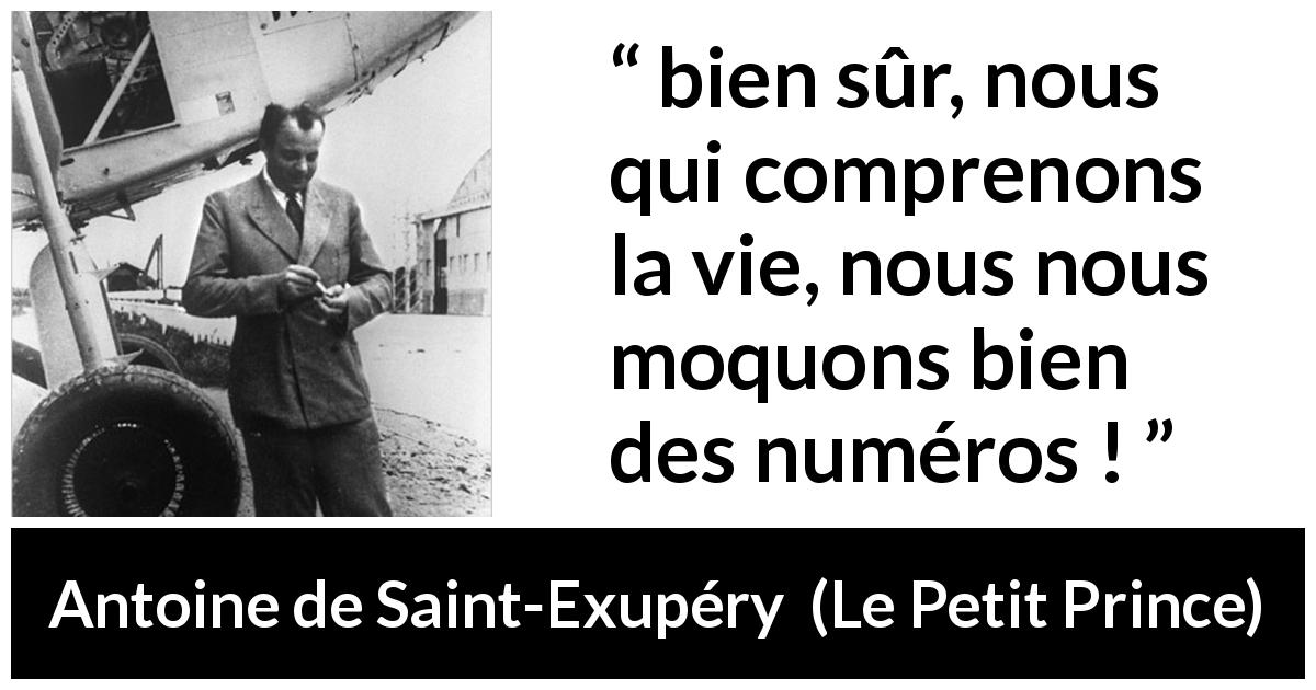 Citation d'Antoine de Saint-Exupéry sur la vie tirée du Petit Prince - bien sûr, nous qui comprenons la vie, nous nous moquons bien des numéros !