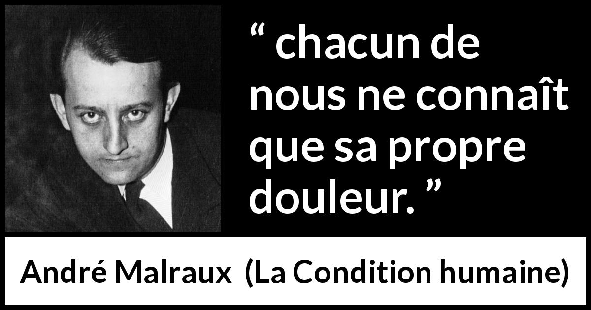 Citation d'André Malraux sur l'individualité tirée de La Condition humaine - chacun de nous ne connaît que sa propre douleur.