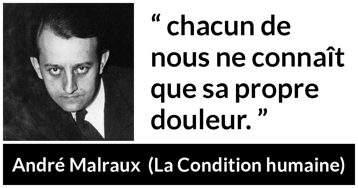 Citation d'André Malraux sur l'individualité tirée de La Condition humaine - chacun de nous ne connaît que sa propre douleur.