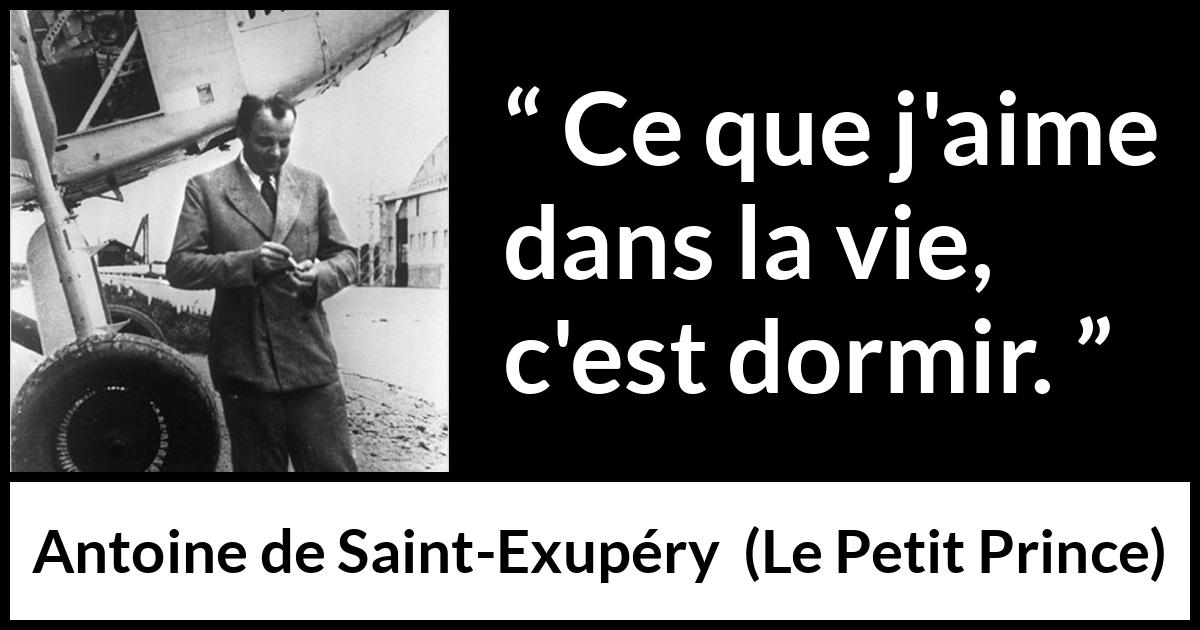 Citation d'Antoine de Saint-Exupéry sur dormir tirée du Petit Prince - Ce que j'aime dans la vie, c'est dormir.