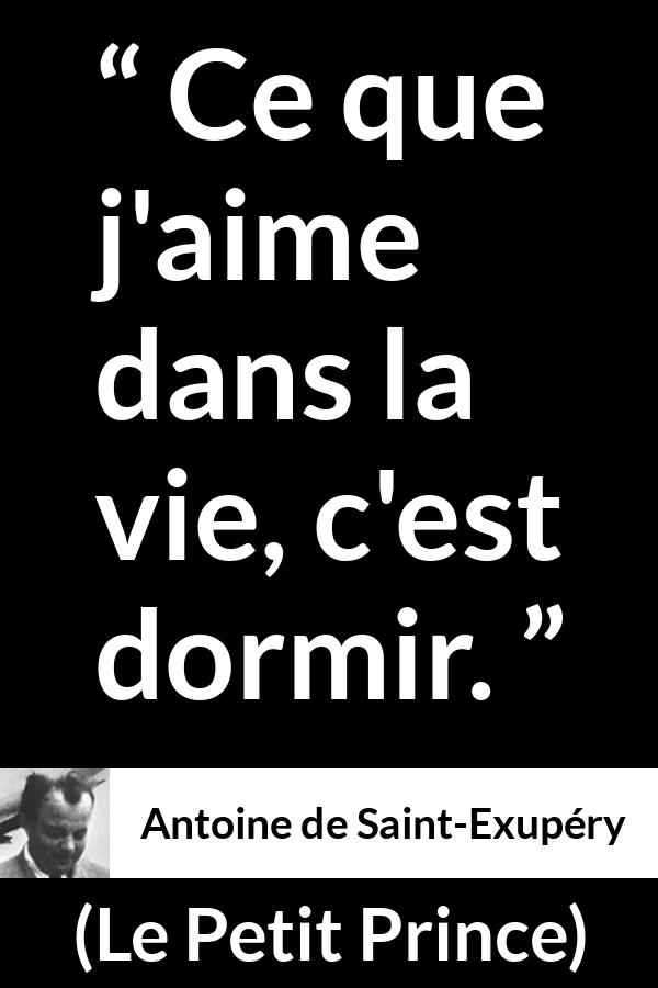 Citation d'Antoine de Saint-Exupéry sur dormir tirée du Petit Prince - Ce que j'aime dans la vie, c'est dormir.