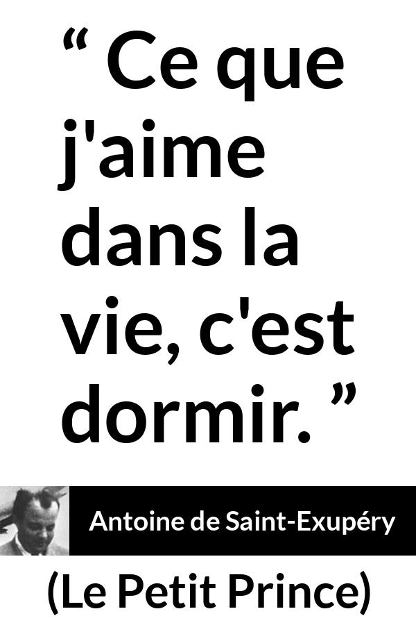 Citation d'Antoine de Saint-Exupéry sur dormir tirée du Petit Prince - Ce que j'aime dans la vie, c'est dormir.
