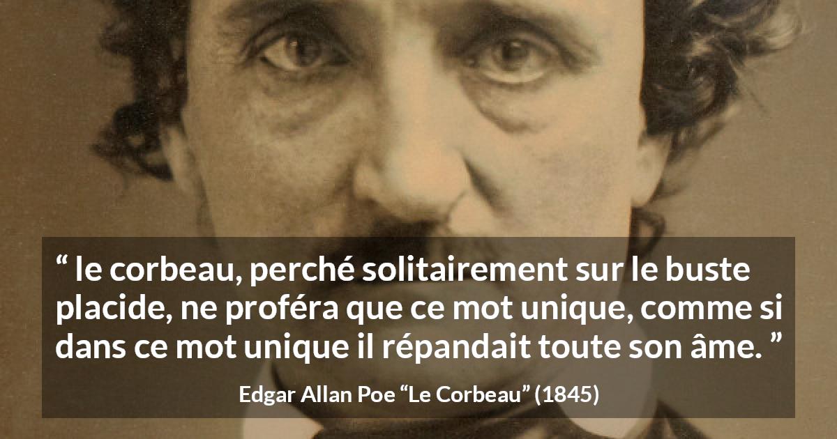 Citation d'Edgar Allan Poe sur les mots tirée du Corbeau - le corbeau, perché solitairement sur le buste placide, ne proféra que ce mot unique, comme si dans ce mot unique il répandait toute son âme.