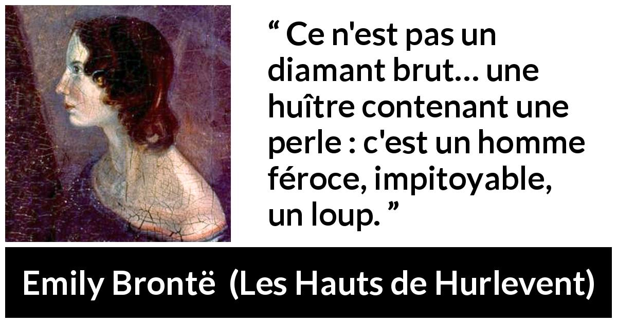 Citation d'Emily Brontë sur la cruauté tirée des Hauts de Hurlevent - Ce n'est pas un diamant brut… une huître contenant une perle : c'est un homme féroce, impitoyable, un loup.