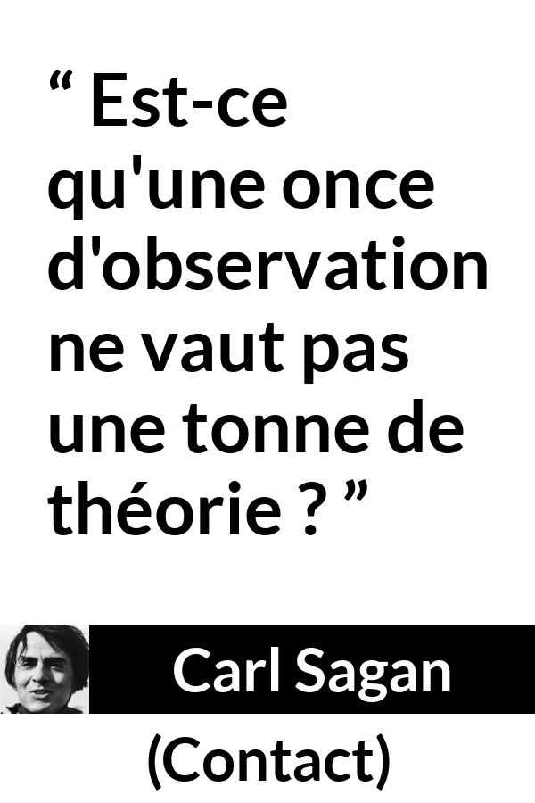 Citation de Carl Sagan sur l'observation tirée de Contact - Est-ce qu'une once d'observation ne vaut pas une tonne de théorie ?