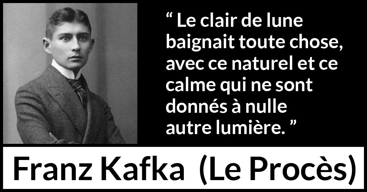 Citation de Franz Kafka sur le calme tirée du Procès - Le clair de lune baignait toute chose, avec ce naturel et ce calme qui ne sont donnés à nulle autre lumière.