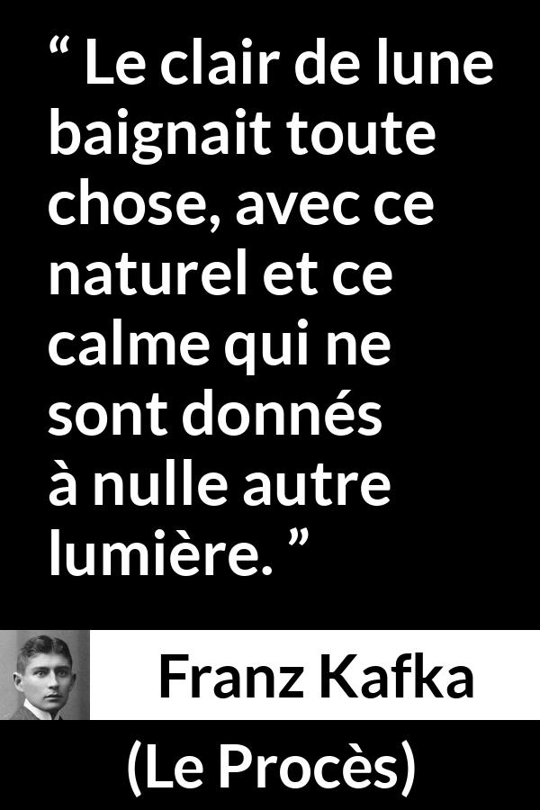 Citation de Franz Kafka sur le calme tirée du Procès - Le clair de lune baignait toute chose, avec ce naturel et ce calme qui ne sont donnés à nulle autre lumière.
