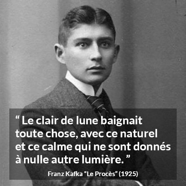 Citation de Franz Kafka sur le calme tirée du Procès - Le clair de lune baignait toute chose, avec ce naturel et ce calme qui ne sont donnés à nulle autre lumière.