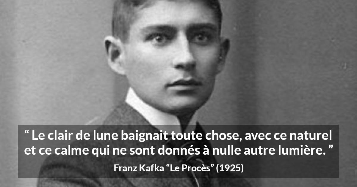 Citation de Franz Kafka sur le calme tirée du Procès - Le clair de lune baignait toute chose, avec ce naturel et ce calme qui ne sont donnés à nulle autre lumière.