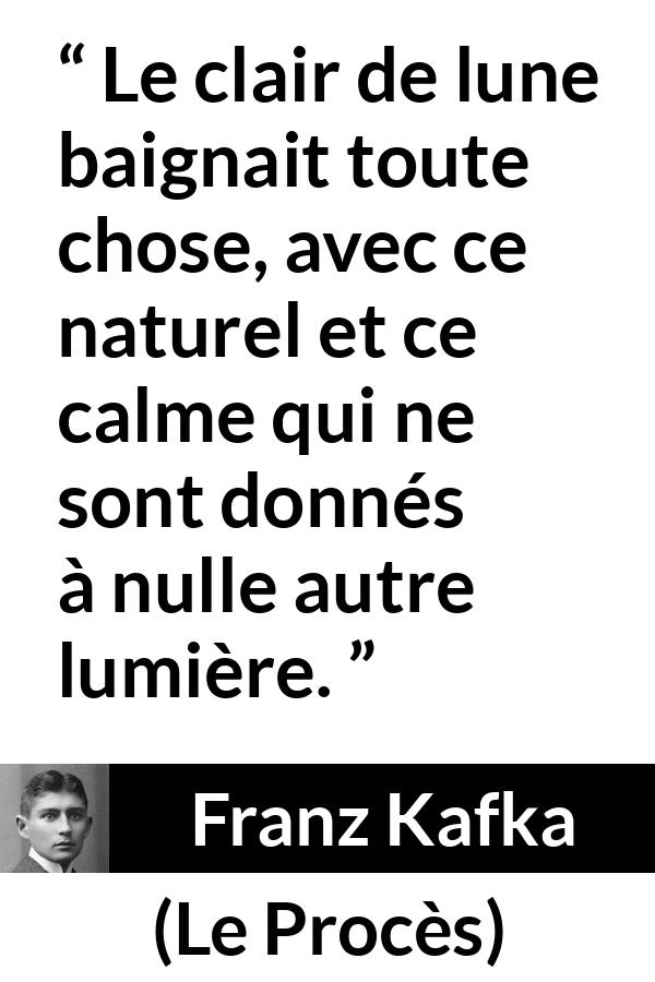 Citation de Franz Kafka sur le calme tirée du Procès - Le clair de lune baignait toute chose, avec ce naturel et ce calme qui ne sont donnés à nulle autre lumière.