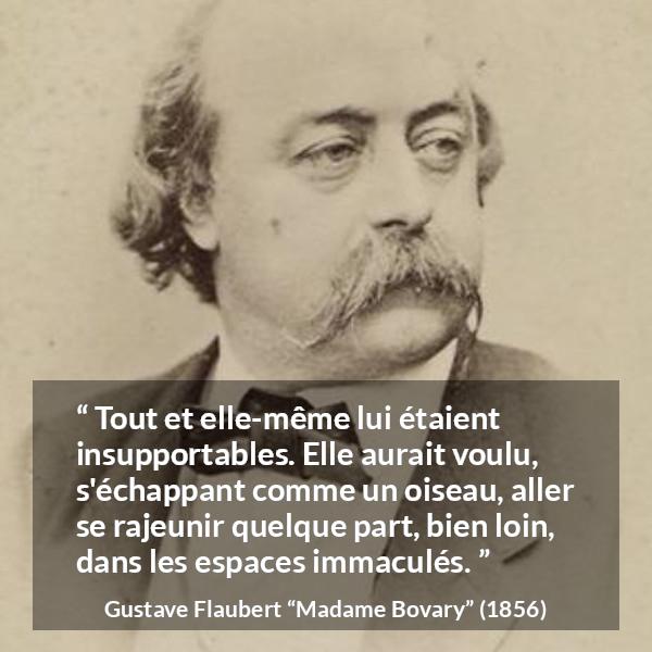 Citation de Gustave Flaubert sur la jeunesse tirée de Madame Bovary - Tout et elle-même lui étaient insupportables. Elle aurait voulu, s'échappant comme un oiseau, aller se rajeunir quelque part, bien loin, dans les espaces immaculés.