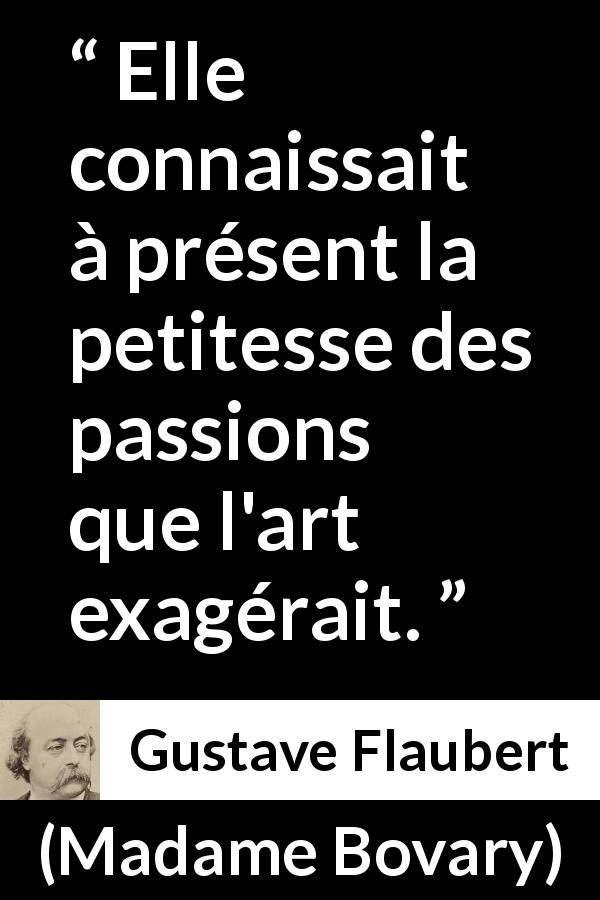 Citation de Gustave Flaubert sur la passion tirée de Madame Bovary - Elle connaissait à présent la petitesse des passions que l'art exagérait.