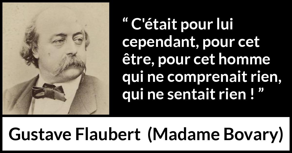 Citation de Gustave Flaubert sur les hommes tirée de Madame Bovary - C'était pour lui cependant, pour cet être, pour cet homme qui ne comprenait rien, qui ne sentait rien !