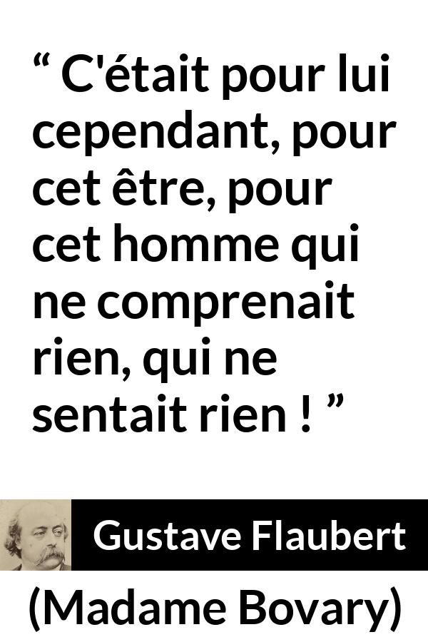 Citation de Gustave Flaubert sur les hommes tirée de Madame Bovary - C'était pour lui cependant, pour cet être, pour cet homme qui ne comprenait rien, qui ne sentait rien !