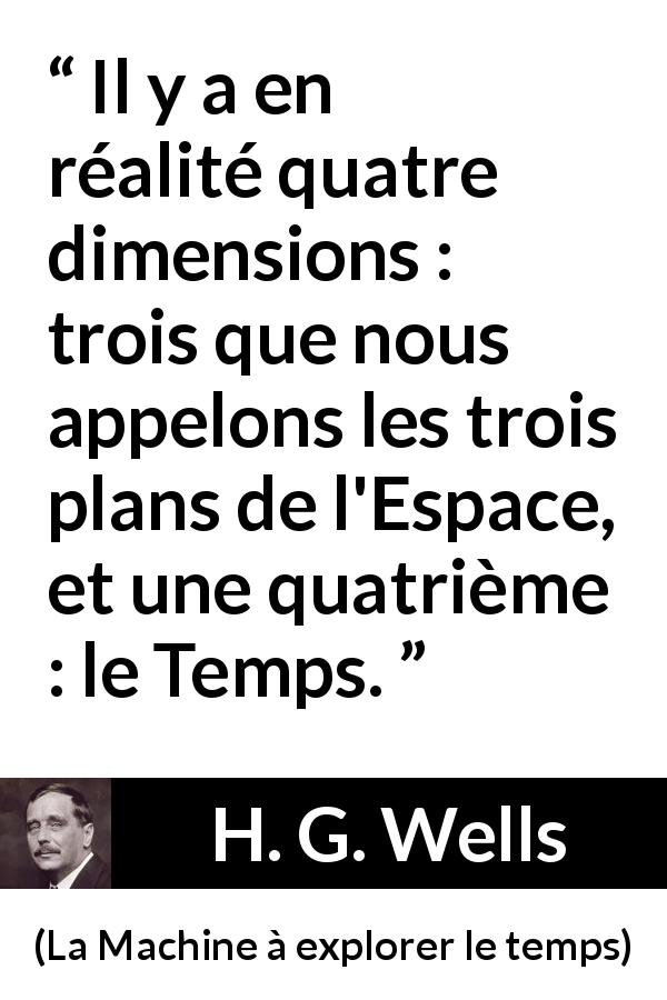 Citation de H. G. Wells sur le temps tirée de La Machine à explorer le temps - Il y a en réalité quatre dimensions : trois que nous appelons les trois plans de l'Espace, et une quatrième : le Temps.