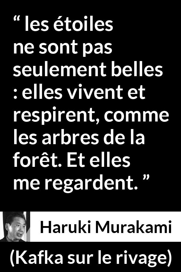 Citation de Haruki Murakami sur les arbres tirée de Kafka sur le rivage - les étoiles ne sont pas seulement belles : elles vivent et respirent, comme les arbres de la forêt. Et elles me regardent.