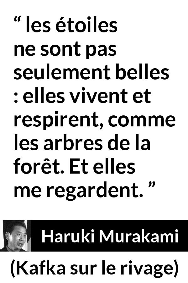 Citation de Haruki Murakami sur les arbres tirée de Kafka sur le rivage - les étoiles ne sont pas seulement belles : elles vivent et respirent, comme les arbres de la forêt. Et elles me regardent.