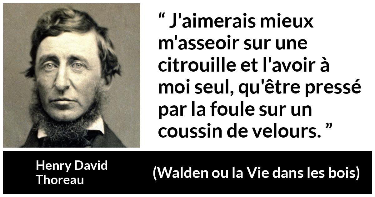Citation de Henry David Thoreau sur la solitude tirée de Walden ou la Vie dans les bois - J'aimerais mieux m'asseoir sur une citrouille et l'avoir à moi seul, qu'être pressé par la foule sur un coussin de velours.
