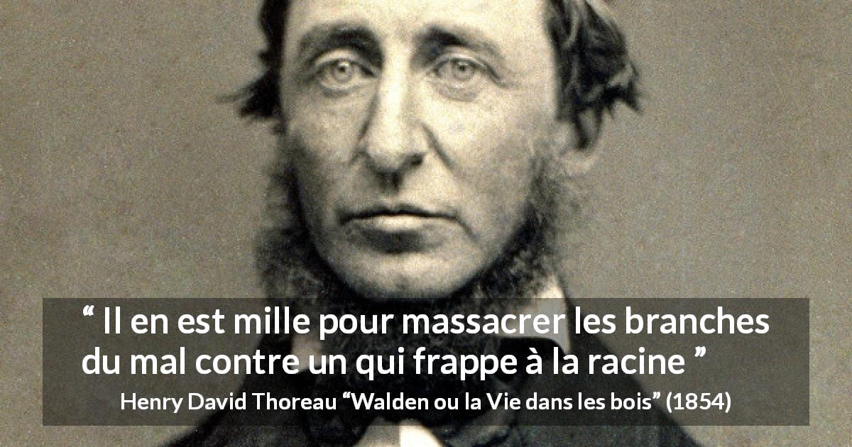 Citation de Henry David Thoreau sur le mal tirée de Walden ou la Vie dans les bois - Il en est mille pour massacrer les branches du mal contre un qui frappe à la racine