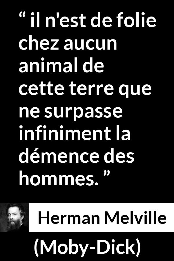 Citation de Herman Melville sur l'animal tirée de Moby-Dick - il n'est de folie chez aucun animal de cette terre que ne surpasse infiniment la démence des hommes.