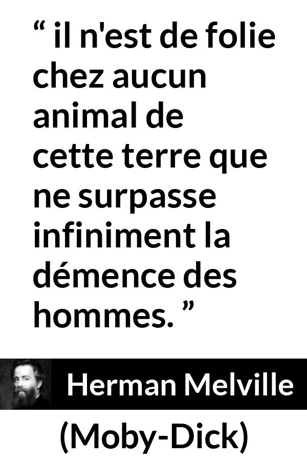 Citation de Herman Melville sur l'animal tirée de Moby-Dick - il n'est de folie chez aucun animal de cette terre que ne surpasse infiniment la démence des hommes.