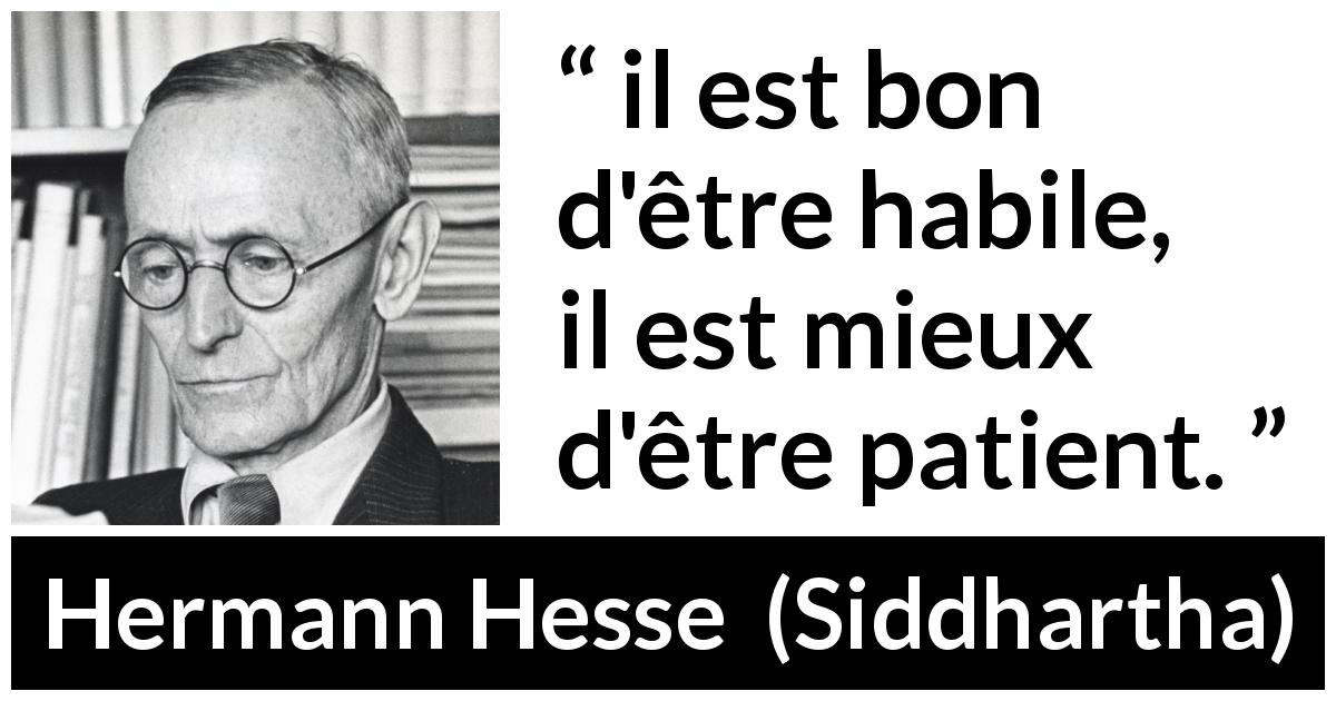 Citation de Hermann Hesse sur la patience tirée de Siddhartha - il est bon d'être habile, il est mieux d'être patient.