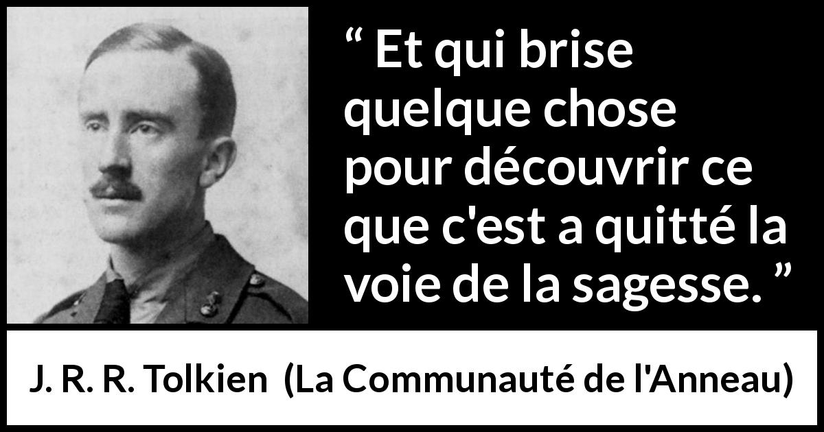 Citation de J. R. R. Tolkien sur la sagesse tirée de La Communauté de l'Anneau - Et qui brise quelque chose pour découvrir ce que c'est a quitté la voie de la sagesse.