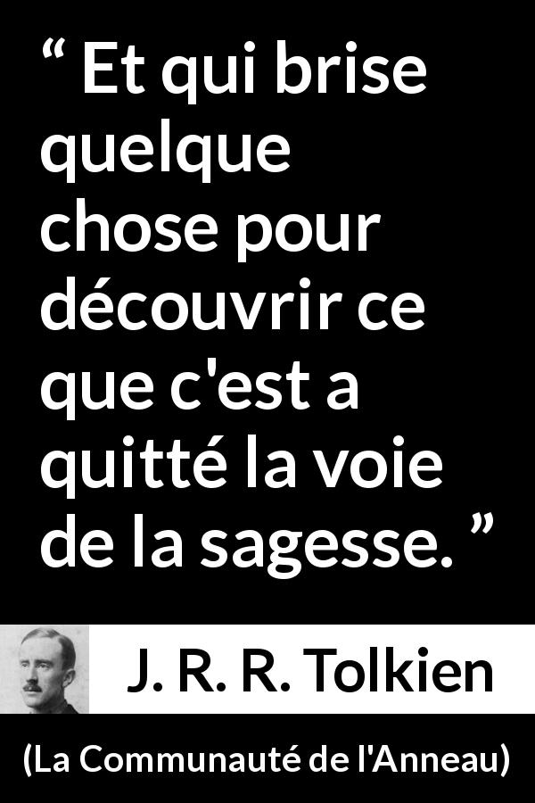 Citation de J. R. R. Tolkien sur la sagesse tirée de La Communauté de l'Anneau - Et qui brise quelque chose pour découvrir ce que c'est a quitté la voie de la sagesse.