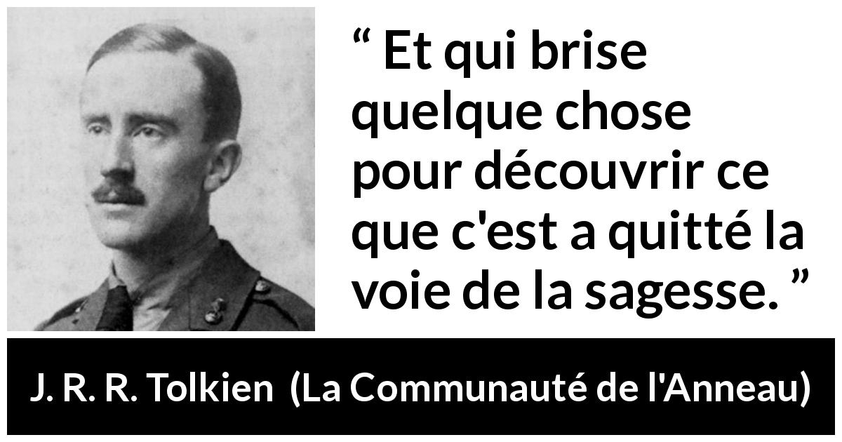 Citation de J. R. R. Tolkien sur la sagesse tirée de La Communauté de l'Anneau - Et qui brise quelque chose pour découvrir ce que c'est a quitté la voie de la sagesse.