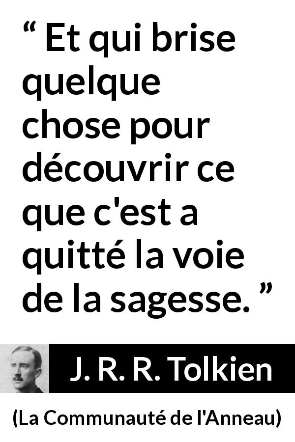 Citation de J. R. R. Tolkien sur la sagesse tirée de La Communauté de l'Anneau - Et qui brise quelque chose pour découvrir ce que c'est a quitté la voie de la sagesse.