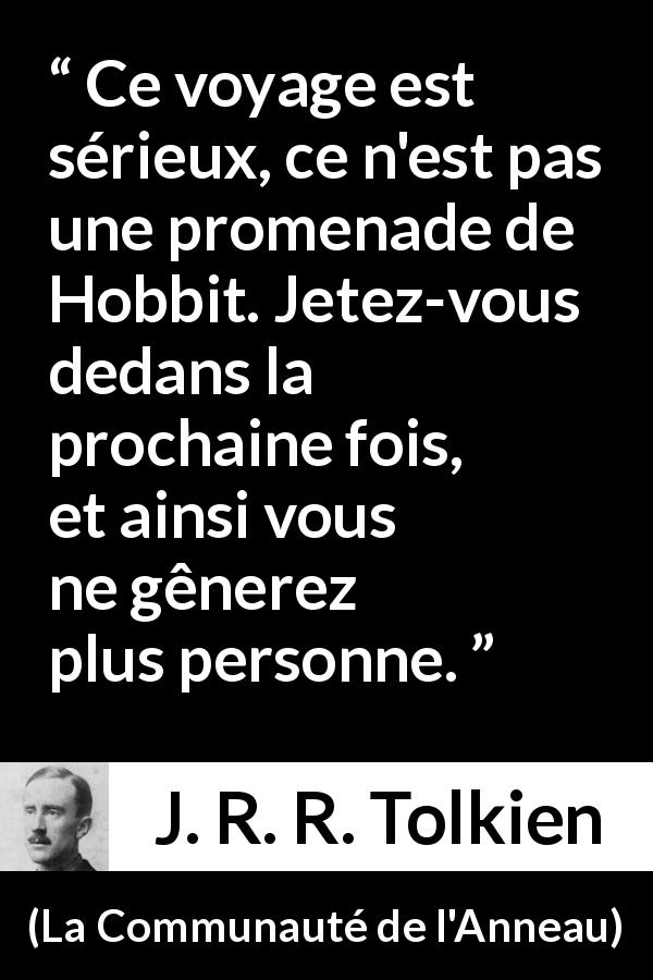 Citation de J. R. R. Tolkien sur le danger tirée de La Communauté de l'Anneau - Ce voyage est sérieux, ce n'est pas une promenade de Hobbit. Jetez-vous dedans la prochaine fois, et ainsi vous ne gênerez plus personne.