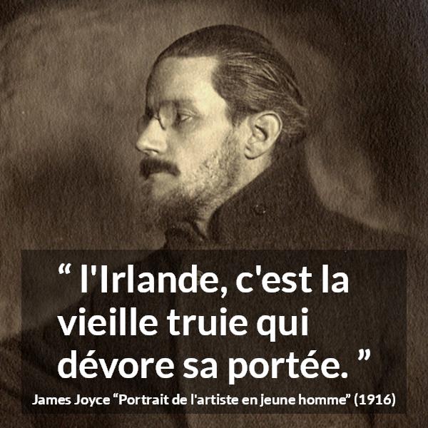 Citation de James Joyce sur l'Irlande tirée de Portrait de l'artiste en jeune homme - l'Irlande, c'est la vieille truie qui dévore sa portée.