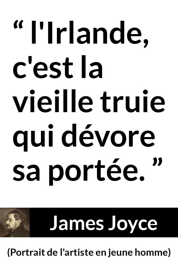 Citation de James Joyce sur l'Irlande tirée de Portrait de l'artiste en jeune homme - l'Irlande, c'est la vieille truie qui dévore sa portée.