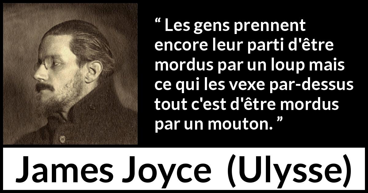 Citation de James Joyce sur la vexation tirée d'Ulysse - Les gens prennent encore leur parti d'être mordus par un loup mais ce qui les vexe par-dessus tout c'est d'être mordus par un mouton.
