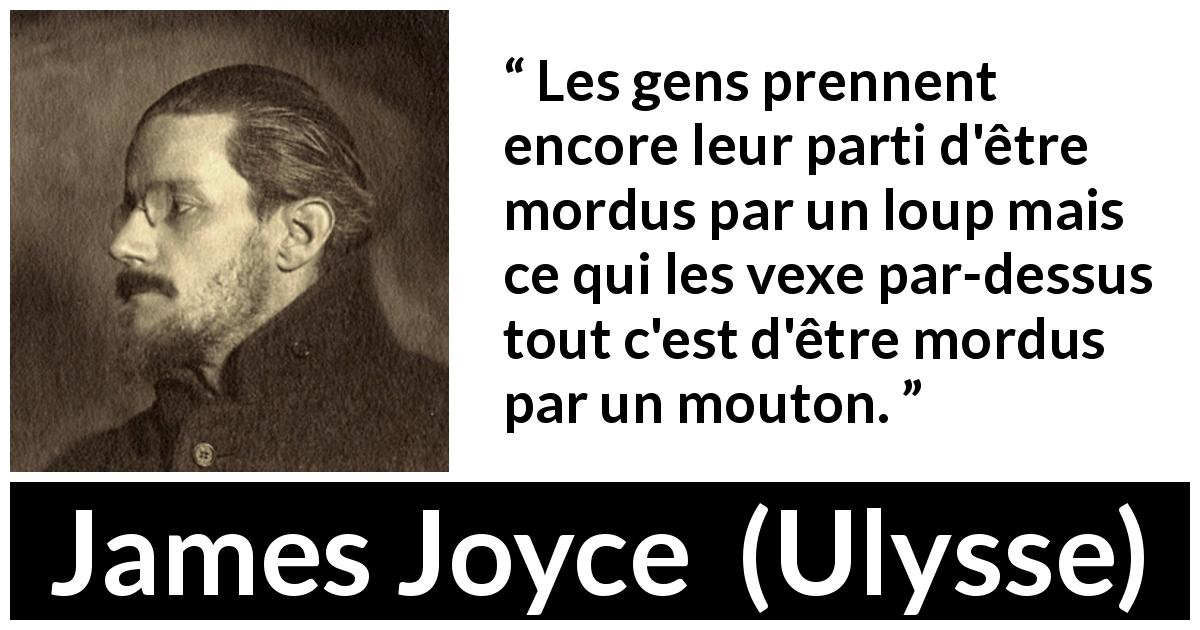 Citation de James Joyce sur la vexation tirée d'Ulysse - Les gens prennent encore leur parti d'être mordus par un loup mais ce qui les vexe par-dessus tout c'est d'être mordus par un mouton.