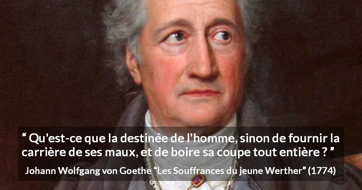 Citation de Johann Wolfgang von Goethe sur la souffrance tirée des Souffrances du jeune Werther - Qu'est-ce que la destinée de l'homme, sinon de fournir la carrière de ses maux, et de boire sa coupe tout entière ?