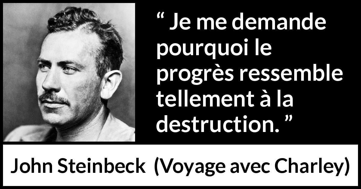 Citation de John Steinbeck sur la destruction tirée de Voyage avec Charley - Je me demande pourquoi le progrès ressemble tellement à la destruction.