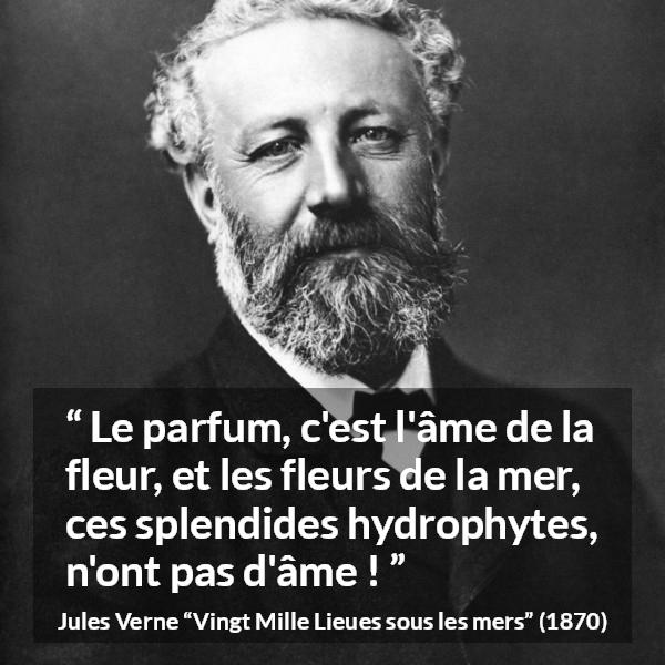 Citation de Jules Verne sur l'âme tirée de Vingt Mille Lieues sous les mers - Le parfum, c'est l'âme de la fleur, et les fleurs de la mer, ces splendides hydrophytes, n'ont pas d'âme !