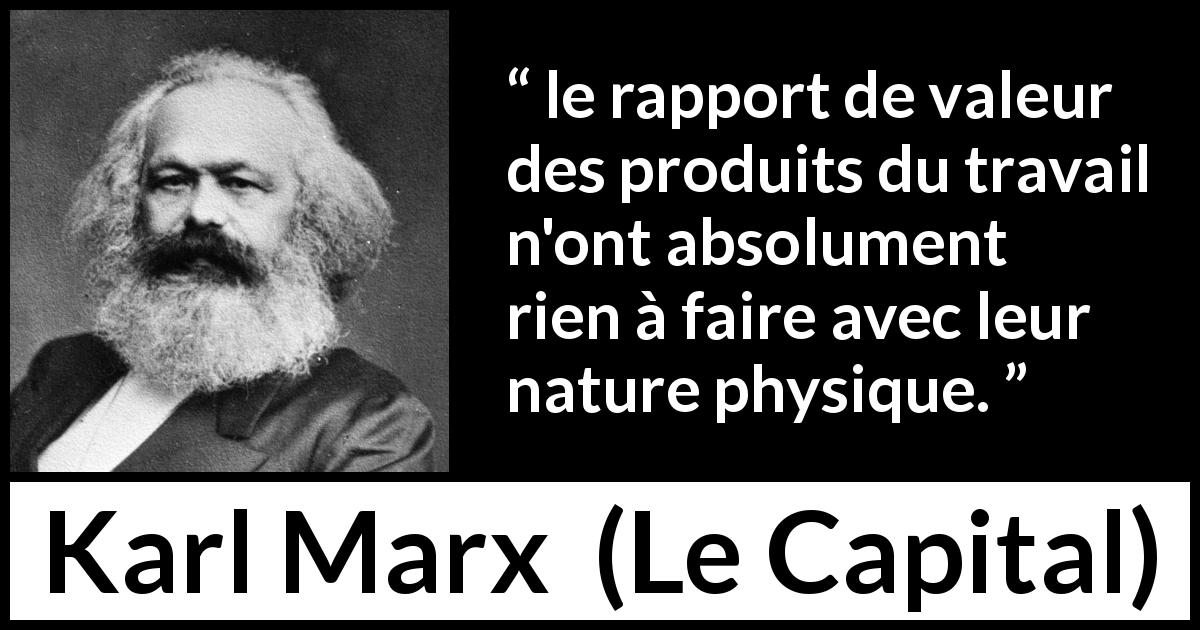 Citation de Karl Marx sur le travail tirée du Capital - le rapport de valeur des produits du travail n'ont absolument rien à faire avec leur nature physique.