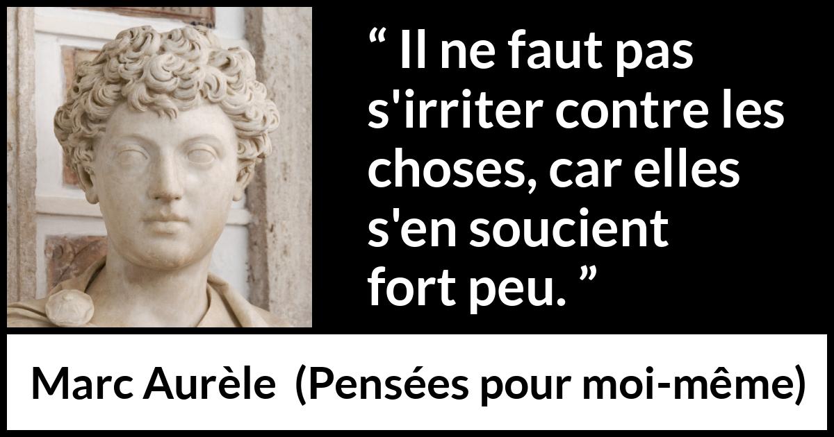 Citation de Marc Aurèle sur la frustration tirée de Pensées pour moi-même - Il ne faut pas s'irriter contre les choses, car elles s'en soucient fort peu.