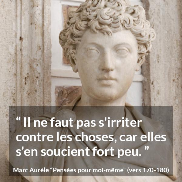 Citation de Marc Aurèle sur la frustration tirée de Pensées pour moi-même - Il ne faut pas s'irriter contre les choses, car elles s'en soucient fort peu.