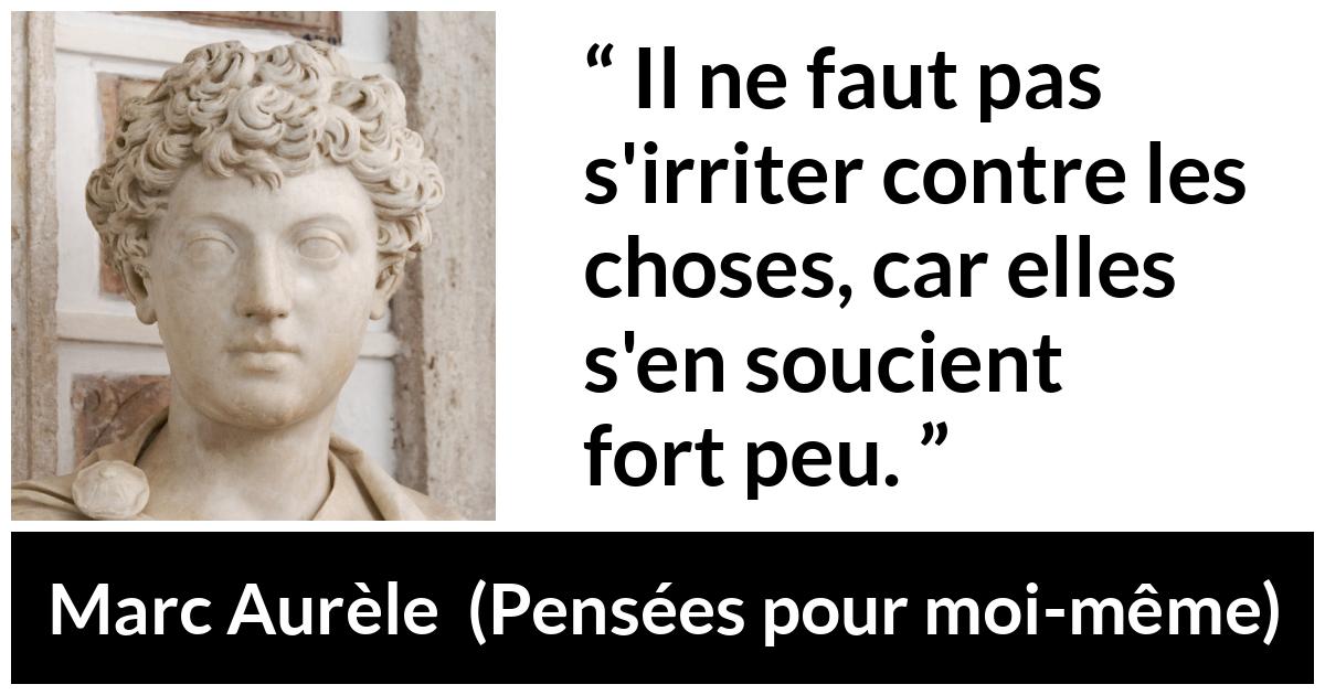 Citation de Marc Aurèle sur la frustration tirée de Pensées pour moi-même - Il ne faut pas s'irriter contre les choses, car elles s'en soucient fort peu.
