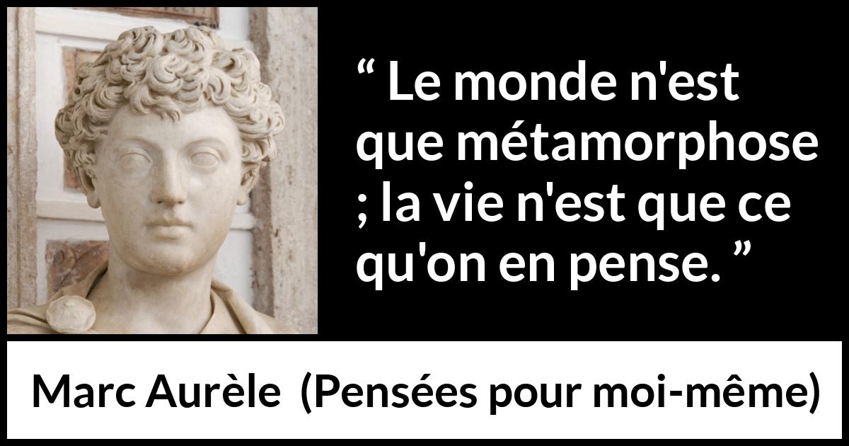 Citation de Marc Aurèle sur le changement tirée de Pensées pour moi-même - Le monde n'est que métamorphose ; la vie n'est que ce qu'on en pense.