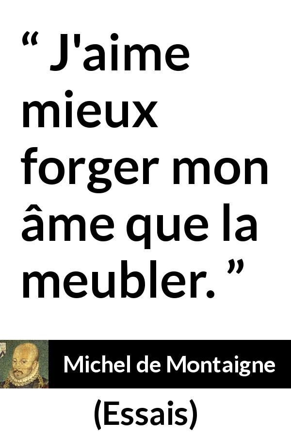 Citation de Michel de Montaigne sur la profondeur tirée d'Essais - J'aime mieux forger mon âme que la meubler.