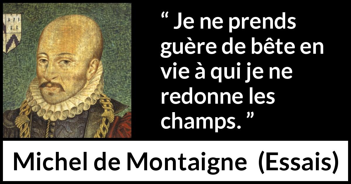 Citation de Michel de Montaigne sur la protection tirée d'Essais - Je ne prends guère de bête en vie à qui je ne redonne les champs.