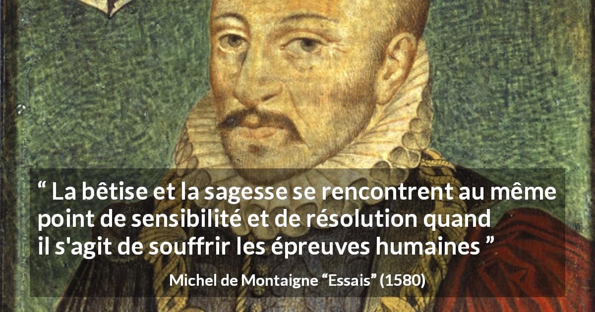 Citation de Michel de Montaigne sur la sagesse tirée d'Essais - La bêtise et la sagesse se rencontrent au même point de sensibilité et de résolution quand il s'agit de souffrir les épreuves humaines