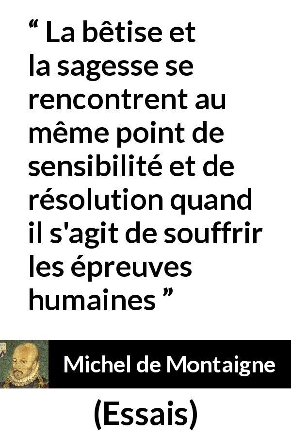 Citation de Michel de Montaigne sur la sagesse tirée d'Essais - La bêtise et la sagesse se rencontrent au même point de sensibilité et de résolution quand il s'agit de souffrir les épreuves humaines