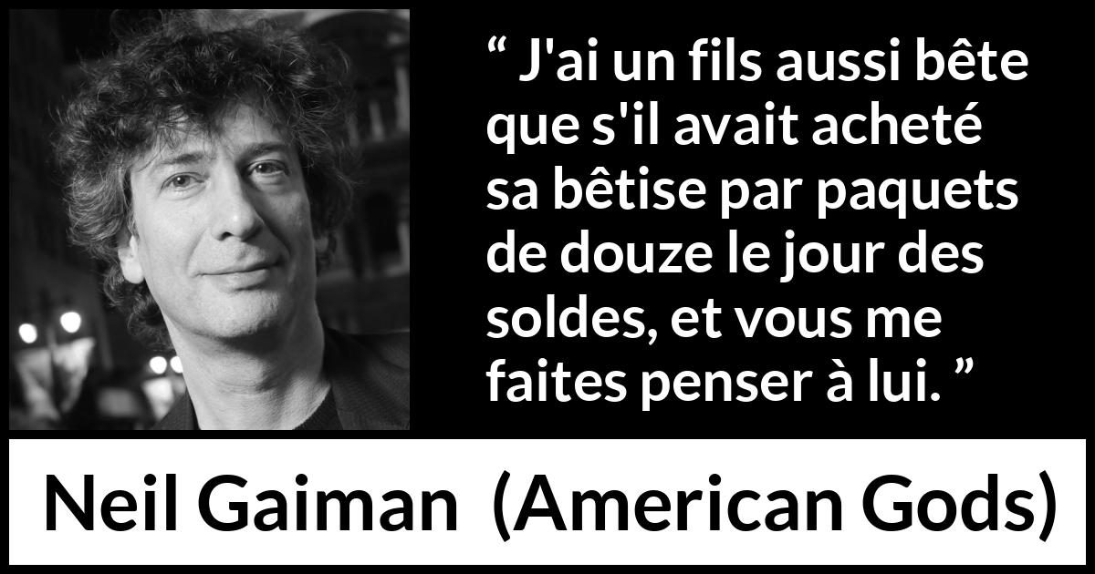 Citation de Neil Gaiman sur la stupidité tirée d'American Gods - J'ai un fils aussi bête que s'il avait acheté sa bêtise par paquets de douze le jour des soldes, et vous me faites penser à lui.